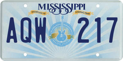 MS license plate AQW217