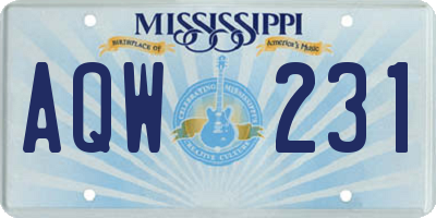 MS license plate AQW231