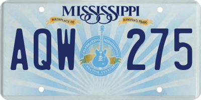 MS license plate AQW275