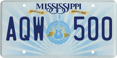 MS license plate AQW500