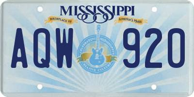 MS license plate AQW920