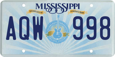 MS license plate AQW998