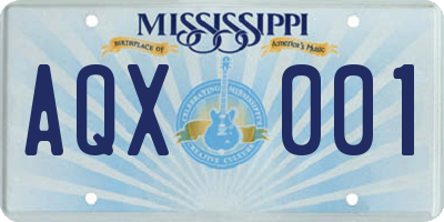 MS license plate AQX001