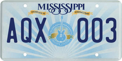 MS license plate AQX003