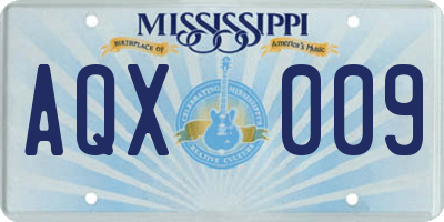 MS license plate AQX009