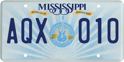 MS license plate AQX010