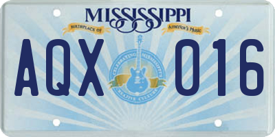 MS license plate AQX016