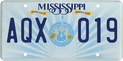 MS license plate AQX019