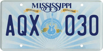 MS license plate AQX030