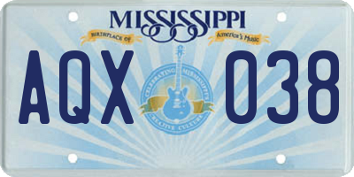 MS license plate AQX038