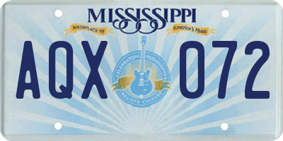 MS license plate AQX072
