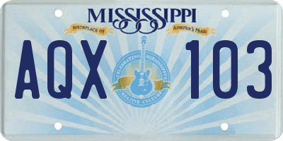 MS license plate AQX103