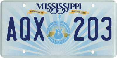 MS license plate AQX203