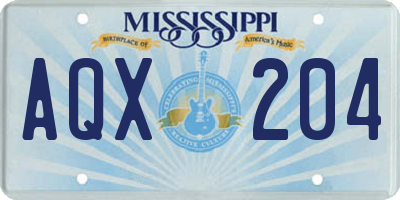 MS license plate AQX204