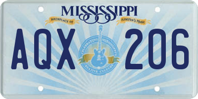 MS license plate AQX206
