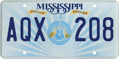 MS license plate AQX208