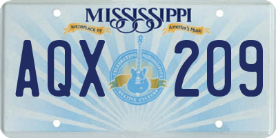 MS license plate AQX209
