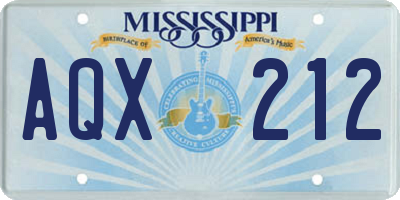 MS license plate AQX212