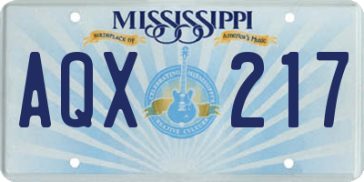MS license plate AQX217