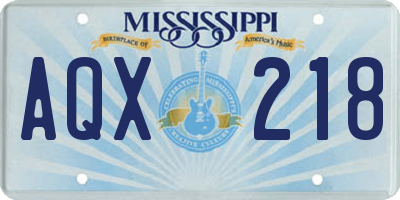 MS license plate AQX218