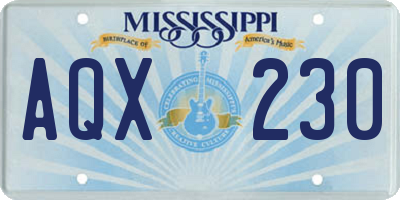 MS license plate AQX230