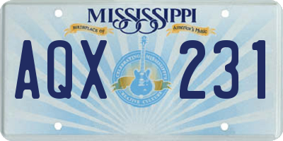 MS license plate AQX231