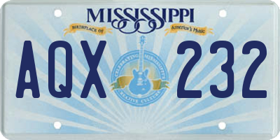 MS license plate AQX232