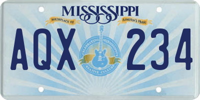 MS license plate AQX234