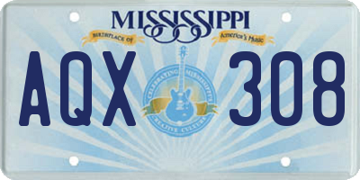 MS license plate AQX308