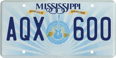 MS license plate AQX600