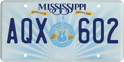 MS license plate AQX602