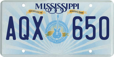 MS license plate AQX650