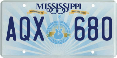 MS license plate AQX680