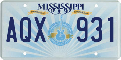MS license plate AQX931