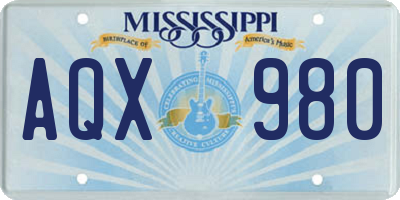 MS license plate AQX980