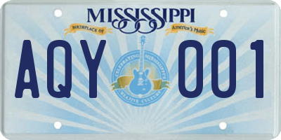 MS license plate AQY001