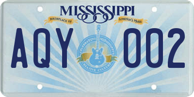 MS license plate AQY002