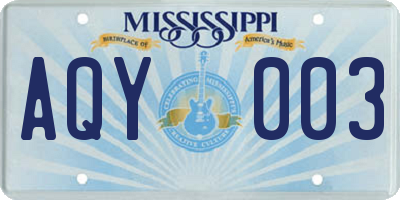 MS license plate AQY003