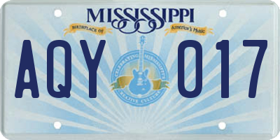 MS license plate AQY017