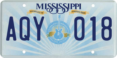 MS license plate AQY018