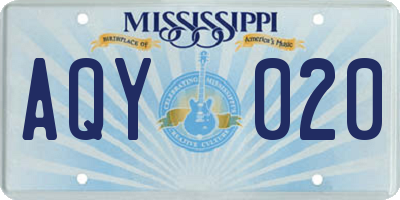 MS license plate AQY020
