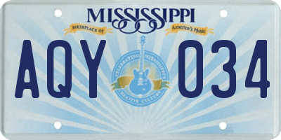 MS license plate AQY034
