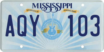 MS license plate AQY103
