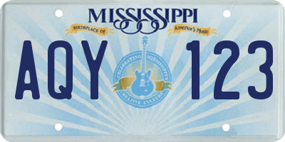MS license plate AQY123
