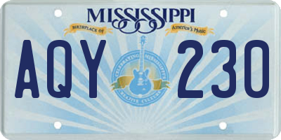 MS license plate AQY230