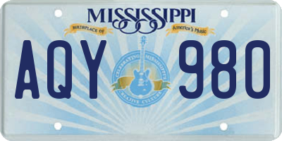 MS license plate AQY980