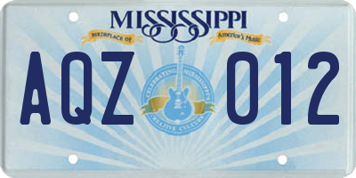 MS license plate AQZ012