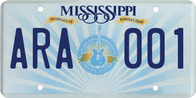 MS license plate ARA001