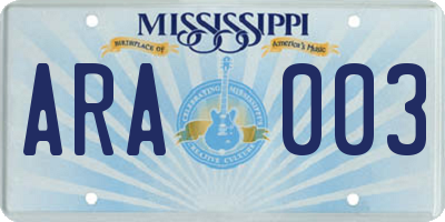 MS license plate ARA003