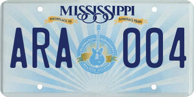 MS license plate ARA004